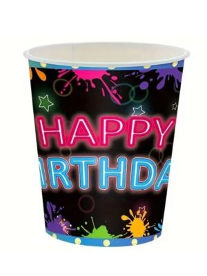 Neon Party Happy Birthday Paper Cups 8 Piece