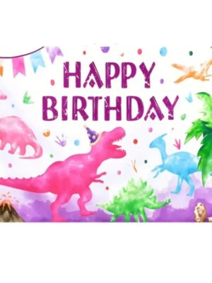 Pink Dinosaur Happy Birthday Backdrop