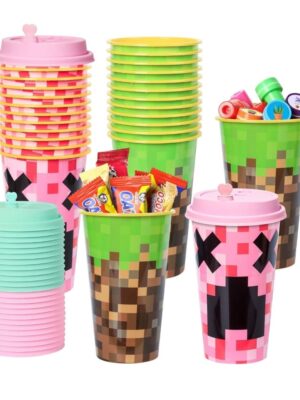Pixel Party Favor Cups With Lids 4 Piece