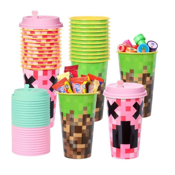 Pixel Party Favor Cups With Lids 4 Piece