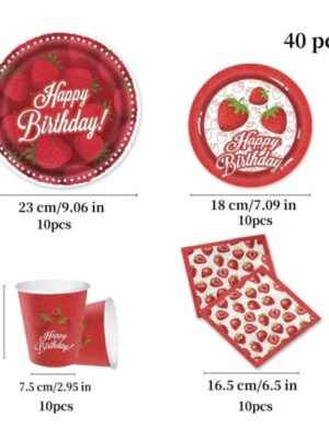 Strawberry Disposable Tableware Set 40 Piece