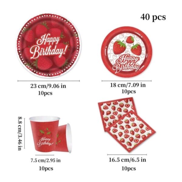 Strawberry Disposable Tableware Set 40 Piece