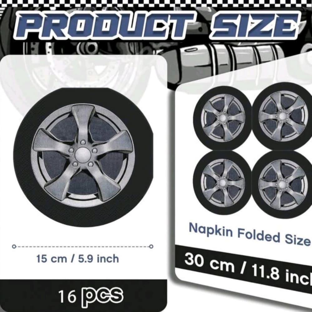 Racing Paper Napkins-16 Piece 1 Wheel Shaped Napkins 16 Piece