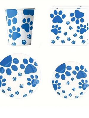 Blue Paw Print Disposable Tableware Set 50 PIece