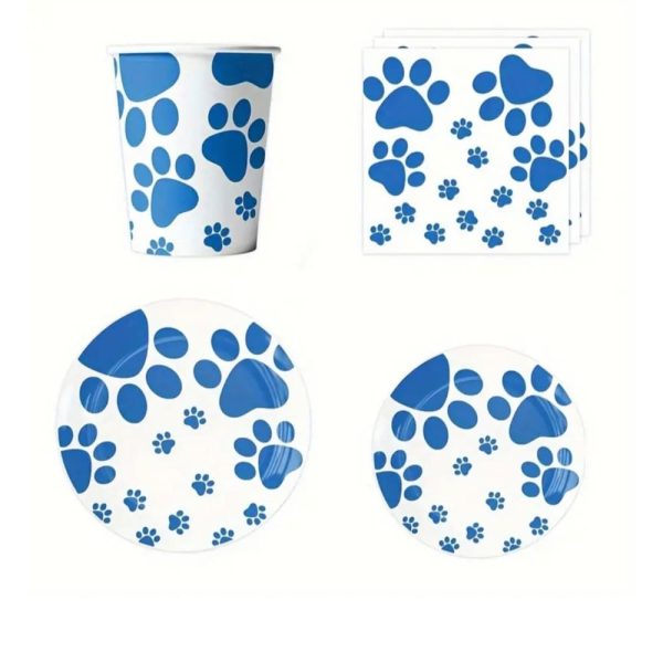 Blue Paw Print Disposable Tableware Set 50 PIece