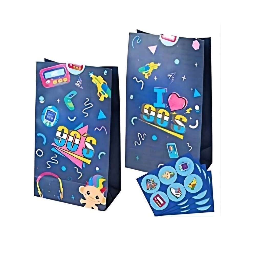 90’s Party Favor Bags-12 Piece with Retro Stickers- Disco-Themed 1 Nineties Disco Themed Party Favor Bags