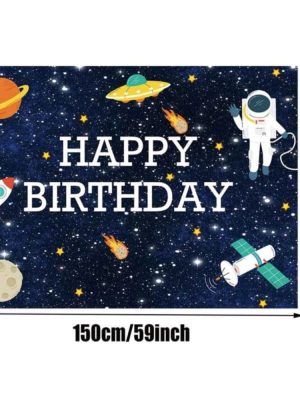 Space Party Backdrop Happy Birthday