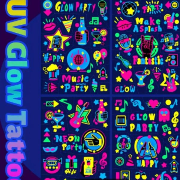 UV Glow Temporary Tattoos 66 Assorted Tattoos (1)