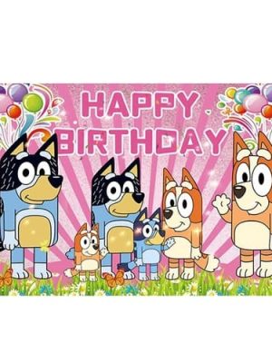 Bluey Happy Birthday Backdrop Bluey Party Decoration Pink