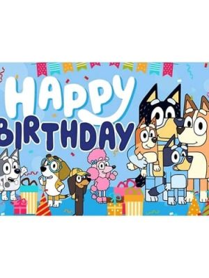 Bluey Party Banner Blue Happy Birthday Backdrop Bluey Party Supplies