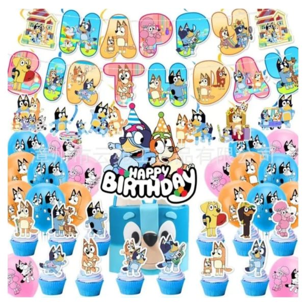 Bluey Party Decoration Kit Banner Latex Balloons Cake Topper Cupcake Topper Hanging Decorations Bluey Themed Party