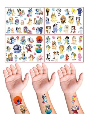 Bluey Party Favors Temporary Tatoos 4 Sheets Bluey Party Supplies