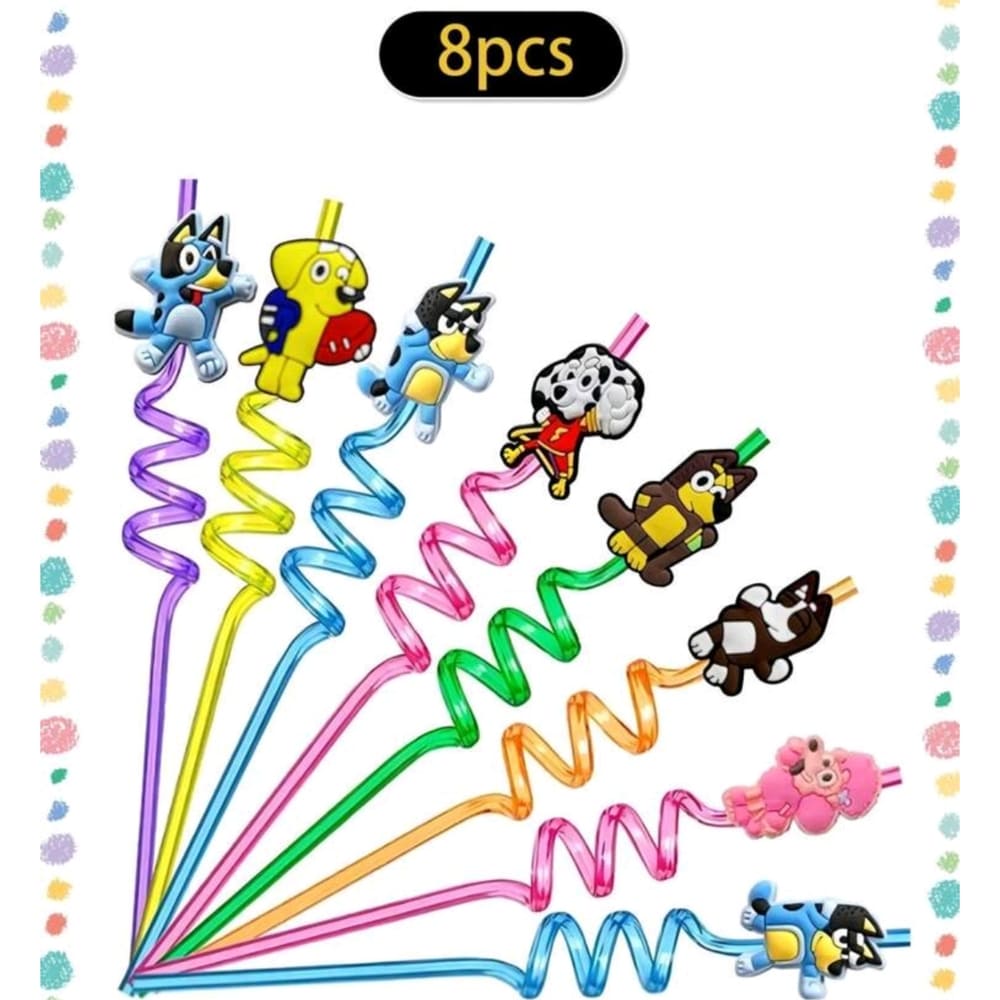 Bluey Party Favors Plastic Straws-8 Piece 1 Bluey and Bingo Party Favors Straws