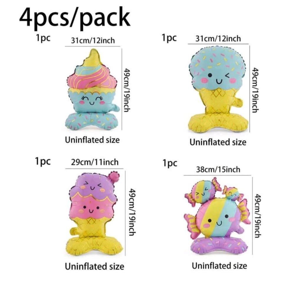 Ice Cream Foil Balloons-4 Piece 1 Ice Cream Foil Balloons Standing Foil Balloons 4 Piece