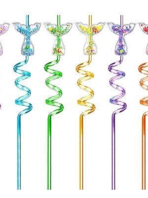 Mermaid Party Favors Reusable Plastic Straws 6 Piece