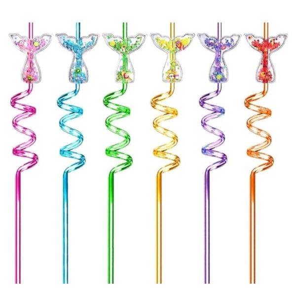 Mermaid Party Favors Reusable Plastic Straws 6 Piece