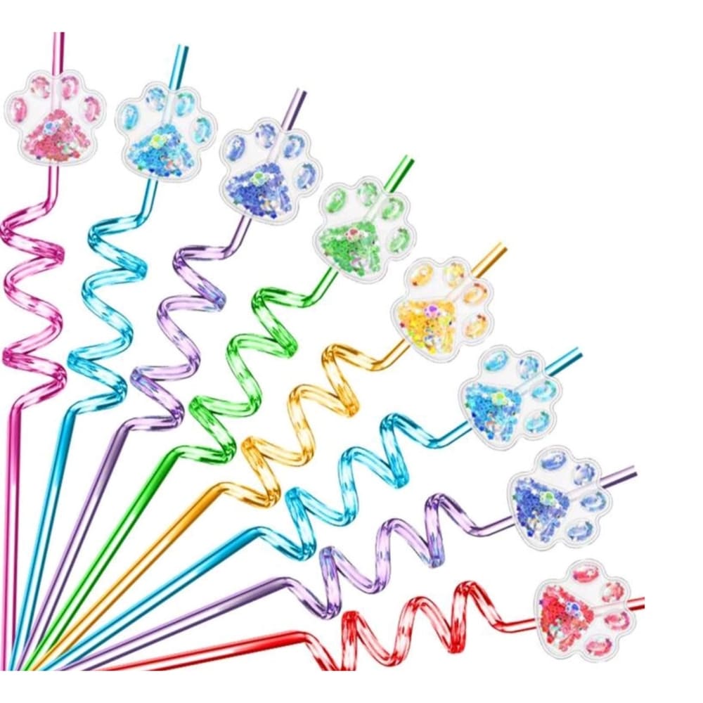 Paw Party Favors-Reusable Glitter Plastic Straws-6 Piece 1 Paw Party Favors 6 Piece Party Favors for dog or cat themed party