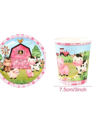 Pink Farm Animal Paper Plates And Cups