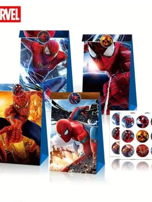 Spiderman Party Favor Bags 6 Piece Kraft Paper Spiderman Party Supplies (1)