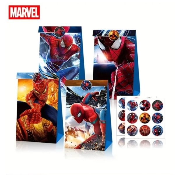 Spiderman Party Favor Bags 6 Piece Kraft Paper Spiderman Party Supplies (1)