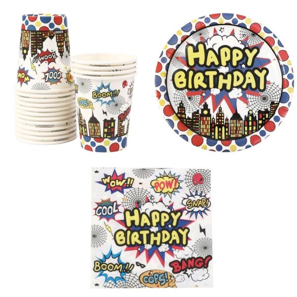 Super Hero Paper Plates, Napkins, Paper Cups