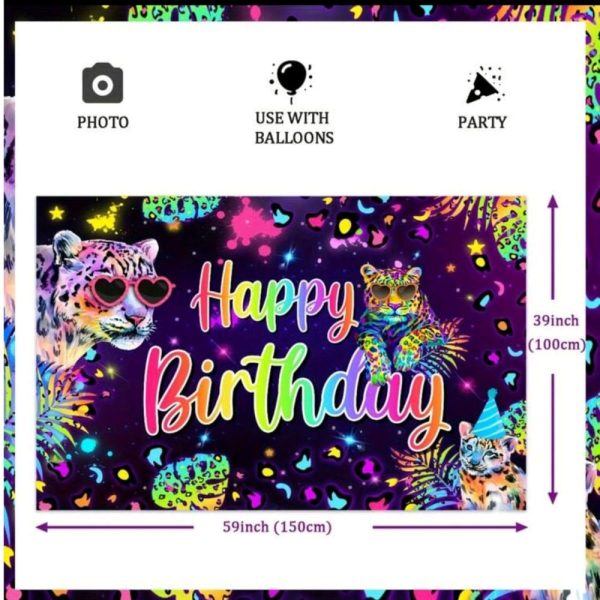 Leopard Happy Birthday Banner Neon