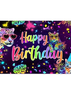Leopard Neon Happy Birthday Party Supplies Backdrop