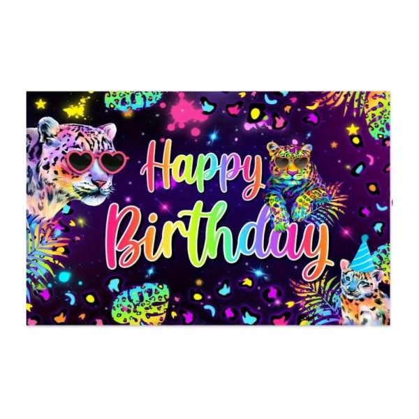 Leopard Neon Happy Birthday Party Supplies Backdrop