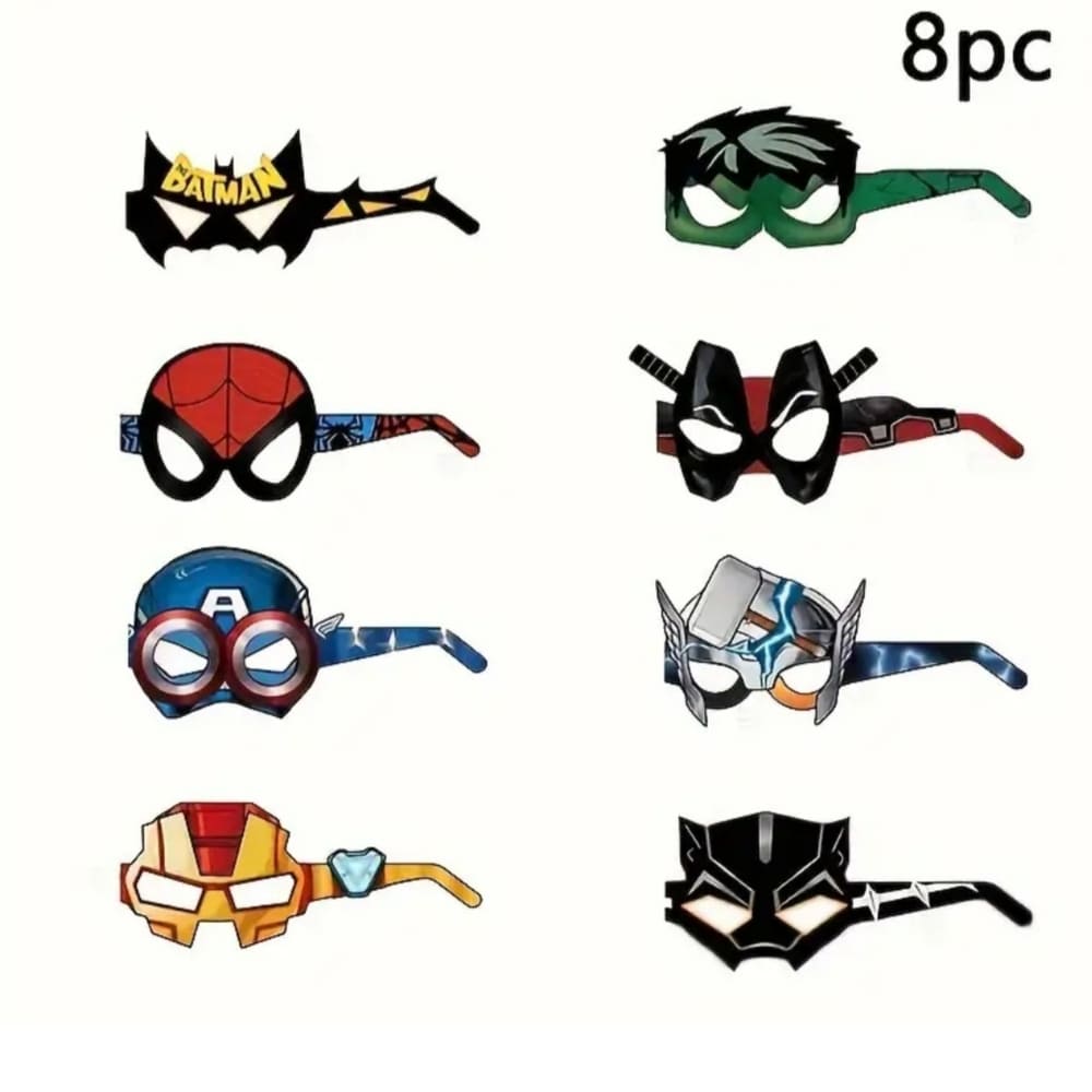 Superhero Party Accessories-Paper Glasses-8 Piece 1 Superhero Party Paper Glasses 8 Piece