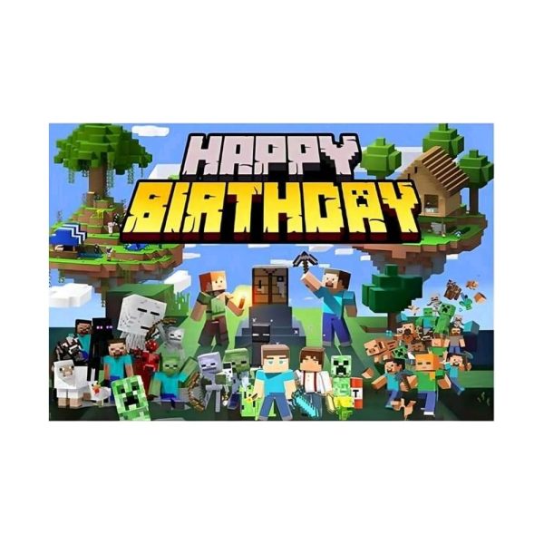 Minecraft Happy Birthday BackdropDesign B Pretty Party Shop