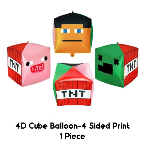 4D CUBE FOIL BALLOON 4 SIDED PRINT PIXEL VIDEO GAME THEMED PARTY SUPPLIES