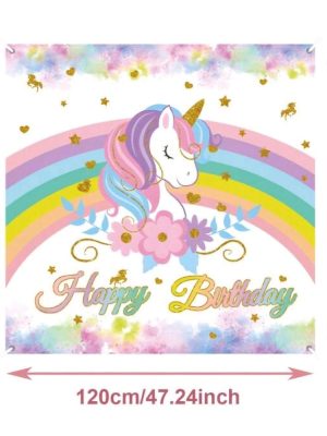 Unicorn Rainbow Backdrop Happy Birthday Unicorn Party Decor Supplies