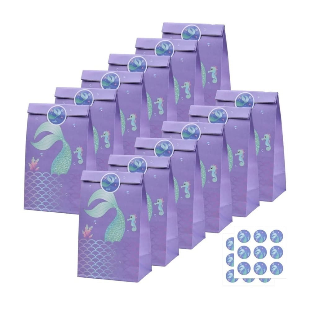 Mermaid Party Favor Bags With Stickers-12 Piece Set 1 Mermaid Party Favor Bags With Stickers 12 Piece
