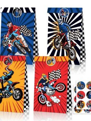 Motocross Favor Bags With Sticker 12 Piece