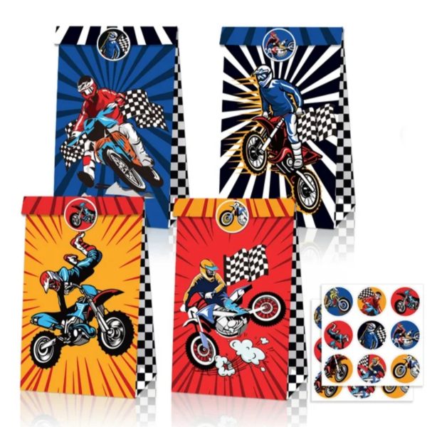 Motocross Favor Bags With Sticker 12 Piece