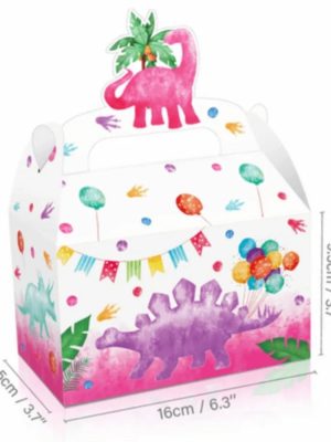 Pink Dinsosaur Themed Party Favor Boxes Dimensions