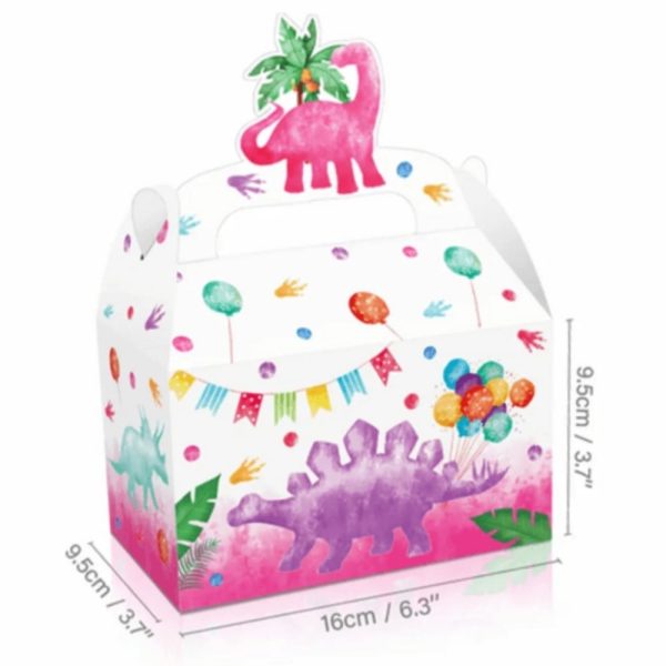 Pink Dinsosaur Themed Party Favor Boxes Dimensions