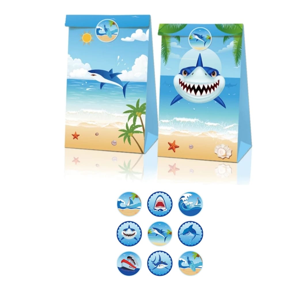 Shark Party Favor Bags With Stickers-12 Piece Set 1 Shark Party Favor Bags With Stickers 12 Piece Set
