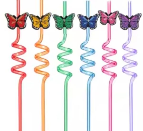 Butterfly plastic straws 6 piece