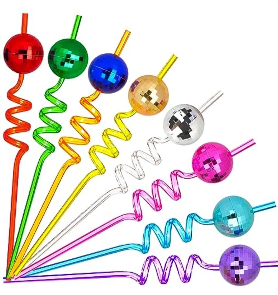 Disco Ball Plastic Straws - 8 Piece 1 Disco Ball Plastic Straws 8 Piece