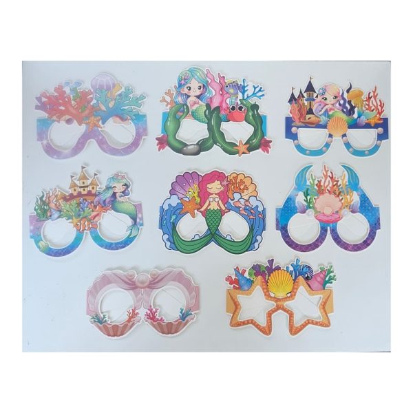 Mermaid Photo Prop Paper Glasses 8 Piece