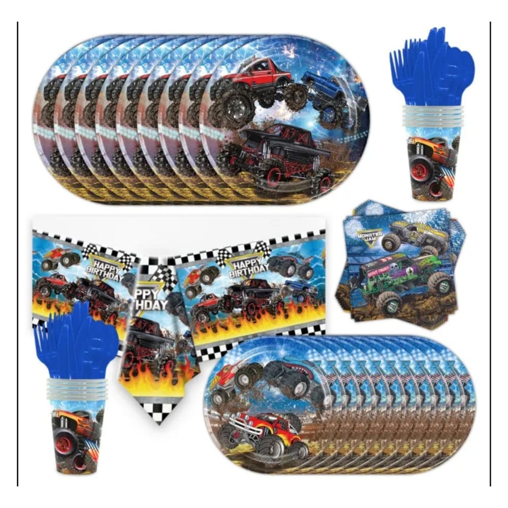 Monster Truck Disposable Tableware set- 81 Pieces 1 Monster Truck Disposable Tableware Set 101 Piece
