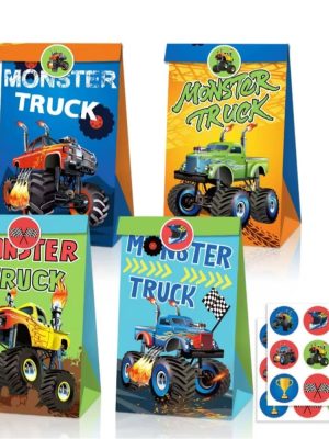 Monster Truck Favor Bags With Stickers 12 Piece