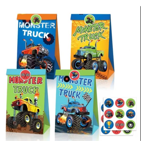 Monster Truck Favor Bags With Stickers 12 Piece