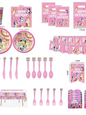 Pink Bluey Themed Tableware Set 102 pieces