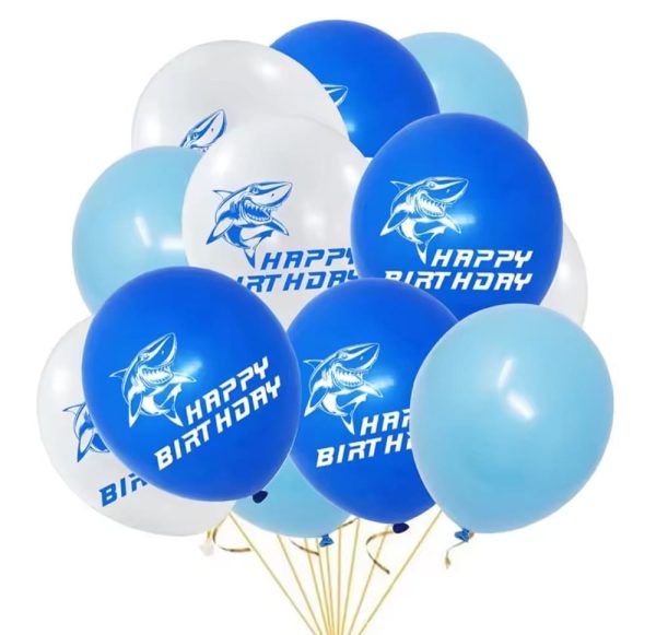 Shark happy birthday latex balloons 12 piece
