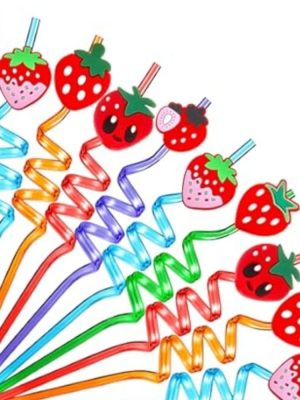 Strawberry plastic straws 8 piece