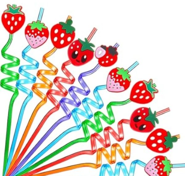Strawberry plastic straws 8 piece