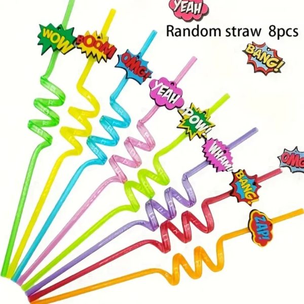 Superhero plastic straws 8 piece