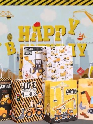 Construction Party Favor Bags With Handles 6 Piece